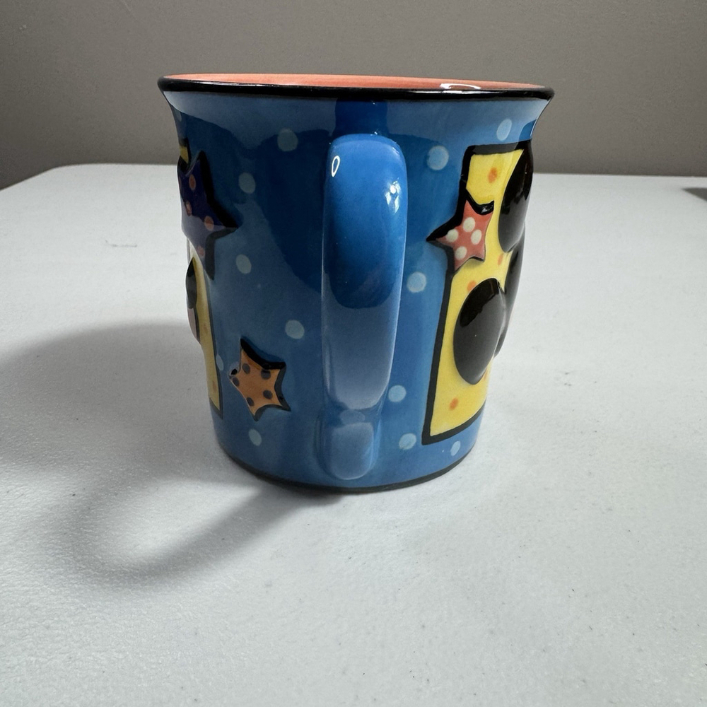 Walt Disney World Blue Mickey Mouse 3D Relief Mug Yellow Stars - Picture 4 of 6
